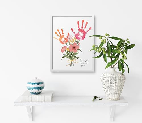 TwoDays Flower Bouquet Handprint Art Craft DIY Kit, Unique Gifts for Mom from Daughter or Son for Mother's Day Birthday Ch...