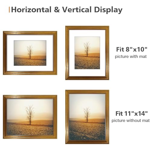 Golden State Art, 11x14 Photo Frame with White Mat for 8x10 Pictures & Real Glass, 1.25-Inch Wide, Dark Gold