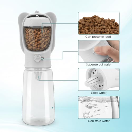 Portable Dogs Water Bottle with Food Storage Container, Leakproof Drinking Water Dispenser Feeder for Outdoor Dog Stuff Ac...