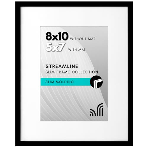Americanflat 8x10 Picture Frame with Shatter-Resistant Glass - Use as 5x7 Frame with Mat or Display 8x10 Photo Without Mat...