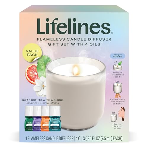 Lifelines Flameless Candle Aromatherapy Essential Oil Diffuser with 4 ClickWick Essential Oil Blends Value Pack - Cordless...