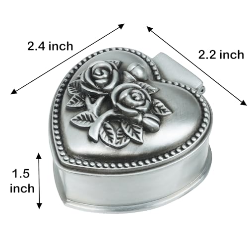 Vintage Metal Trinket Jewelry Box, Small Heart Shape Jewelry Organizer Rose Flower Sunflower Antique Treasure Chest Ring H...