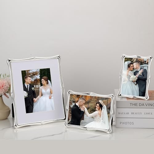 GorYeeFine Silver 8x10'' Premium Alloy Picture Frame with Acid Free Mat for 5x7'',Luxury Hi-End Photo Frames 5x7'' with Bl...