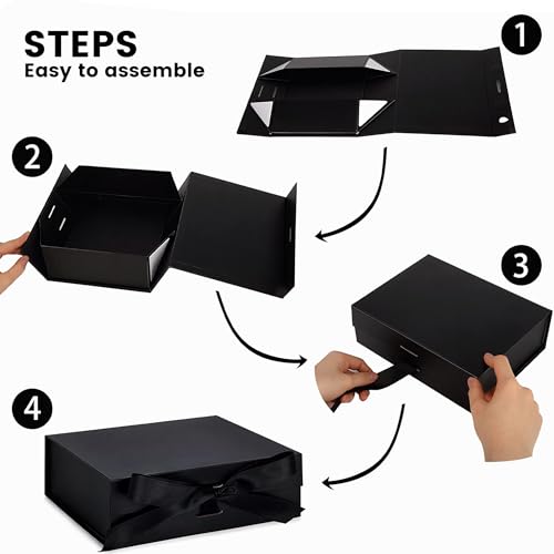 VGOODALL Black Gift Box,10.5 x 7.5 x 3.1 inches Gift boxes for Presents with Lids, Magnetic Closure Collapsible Groomsman ...