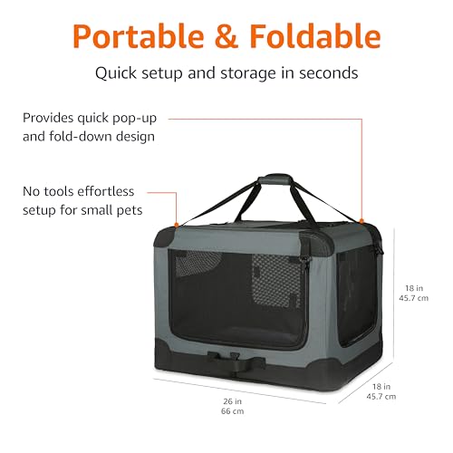 Amazon Basics Portable Folding Soft Dog Crate, 4-Doors, Collapsible Travel Kennel for Cat, Dog, and Small Animals, Quick S...