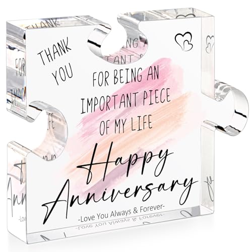 Happy Anniversary Puzzle-Shaped Plaque Gifts - Wedding Anniversary Presents for Wife, Her, Women - Romantic Anniversary Ce...
