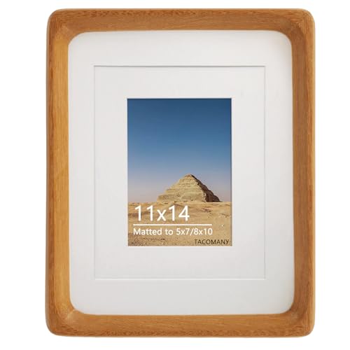 Natural Wood Photo Frames Inspired Tabletop Picture Frame with Mat, Vertical or Horizontal Display (Teak, 11x14 matted to ...