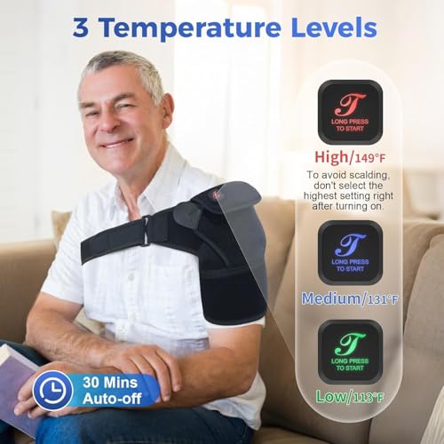 Telepepe Cordless Shoulder Heating Pad, Heated Shoulder Brace for Rotator Cuff Frozen, 3 Heat Levels, 3000mAh Rechargeable...