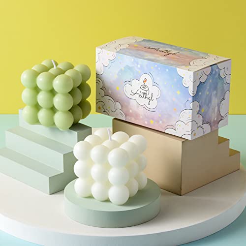 ACITHGL Bubble Candle - Cube Soy Wax Candles, Home Decor Candle, Scented Candle Set 2 Pieces, Home Use and Gifting (White+...