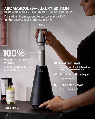 Wireless Rechargeable Waterless Scent Diffuser Starter Kit - 1500 Sq Ft Coverage,Alloy Atomization System,Mood Light, Hote...