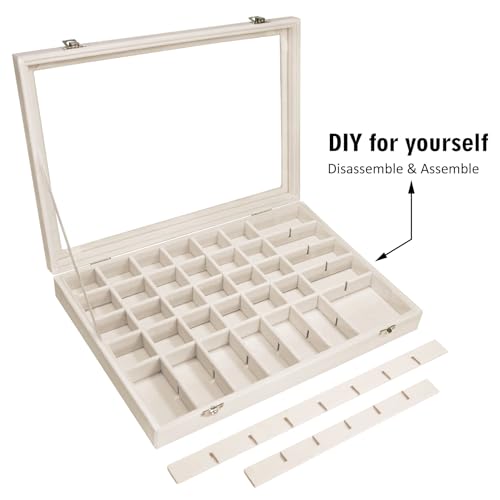 Siveit Velvet Jewelry Tray 48 Grid Jewelry Display Tray Organizer Box with Transparent Lid Rings Earrings Necklaces Pendan...