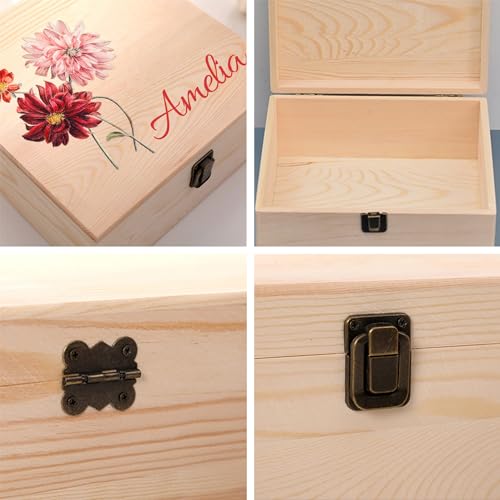 Cooayyaooc Personalized Wooden Keepsake Memory Box with Birth Flower & Name, Custom Wood Decorative Storage Box with Lids ...