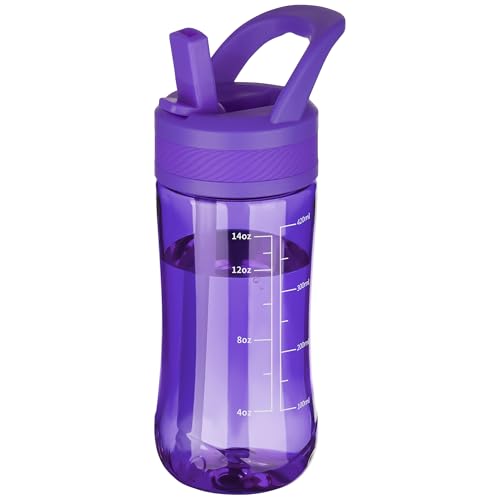 Kids Water Bottle, Dustproof Leakproof Cover, BPA Free Tritan Water Bottle Kids With Volume Markings Drinking 14oz Clear W...
