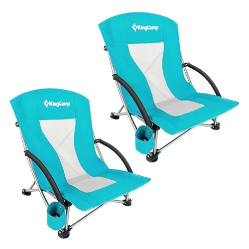 KingCamp Low Beach Chair, High Back Folding Camping Chair for Adults, Oversized Breathable Mesh Seat, 300lbs Heavy Duty Po...