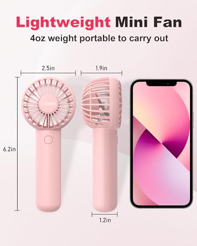 Coohea Mini Handheld Fan, Small Cute Design, 3 Powerful Speeds, USB Rechargeable Battery Operated, Personal Portable Fan w...