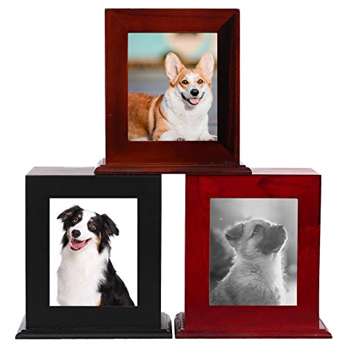 Pet Wood Memorial Urn for Ashes,Photo Frame Keepsake Box for Cats Dogs,Funerary Caskets Supplies Burly Wood Cremation Urns...