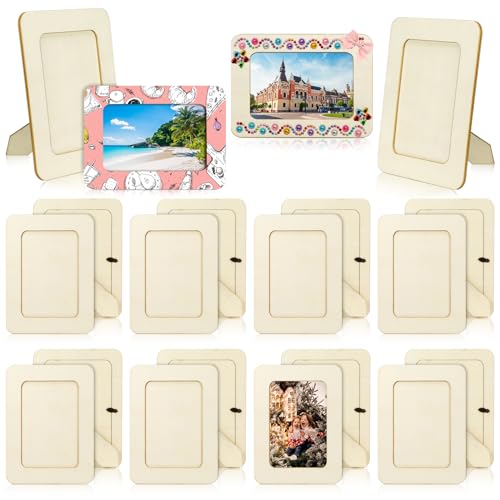 VOKOY 20 Pack Wooden Picture Frames for Crafts, DIY Wood Craft Picture Frames Bulk for 4" x 6" Photos,Unfinished Standing ...