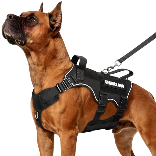 MOOGROU Tactical Service Dog Vest and Leash Set,Heavy Duty Harness with Metal Buckles for Large Dogs,Adjustable No Pull Pe...
