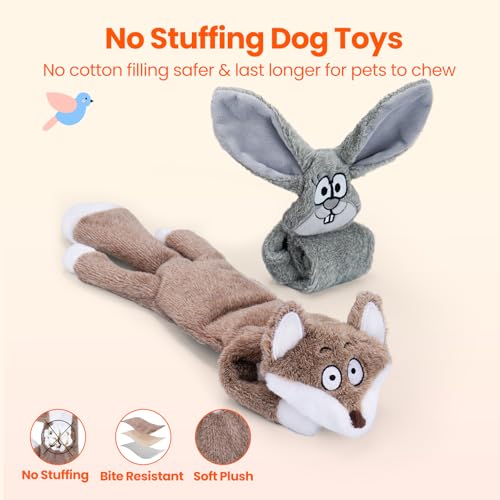 HGB No Stuffing Dog Toys for Aggressive Chewers, Squeaky Crinkle Plush Dog Toys to Keep Them Busy & Puppy Teething for Sma...