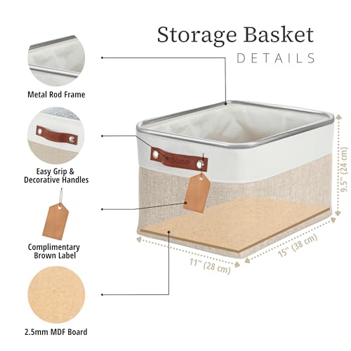 DECOMOMO Storage Baskets for Shelves - Fabric Storage Bins, Linen Closet Organizers and Storage (Beige & White, Large - 1 ...