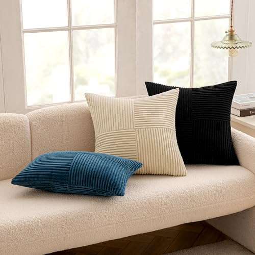 MIULEE Black Decorative Throw Pillow Covers 18x18 Inch for Couch Bed Sofa Pack of 2 Boho Farmhouse Throw Pillows Soft Cros...