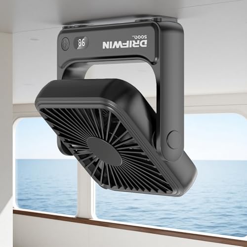 DRIFWIN Magnetic Cruise Approved Fan, 5000mAh Ultra-Slim Travel Fan Rechargeable, 4-Speed, Hook Design, Portable Fan for C...