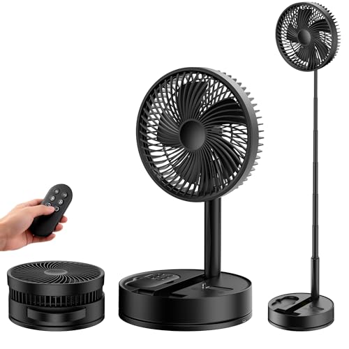 Portable Standing Oscillating Rechargeable Fan - 8" 8000mah Battery Operated USB Fans for Bedroom Quiet Remote Folding Ped...