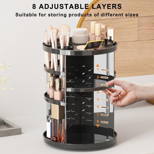 Jiavarry Rotating Makeup Organizer for Vanity, 360 Spinning Skincare Organizers with Adjustable Trays, Make Up Desk Storag...