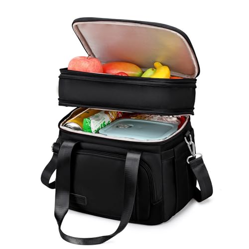 MAPLELILY Lunch Box for Men Women - Double Deck Insulated Lunch Bag, Large Leak Proof Tote Cooler, Wide Open Dual Compartm...