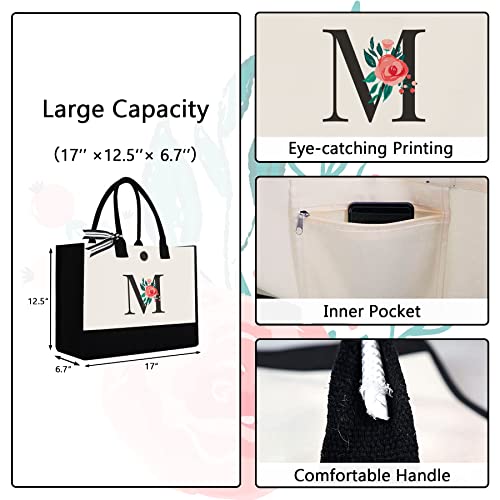 Binggemen Initial Canvas Tote Bag, Monogrammed Tote Bags Suitable for Mother's Day Wedding Beach