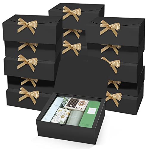 PEKGRIL 15 PCs Gift Boxes with Lids, Black 10X8X4 Inch Gift Boxes, Bridesmaid Proposal Box with Ribbon, Kraft Paper Boxes ...