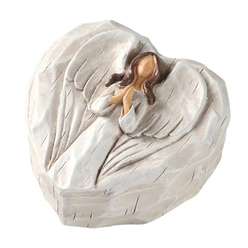Hodao Angel Jewelry Box - Mothers Day Gifts for Mom Grandma, Heart Shaped Sculpted Keepsake Box with Guardian Angel Figuri...