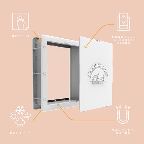 Hakuna Pets Essential Pet Door for Screens, Doors and Walls up to 2.17" Thick, for Dogs and Cats up to 42 lbs, Medium, White