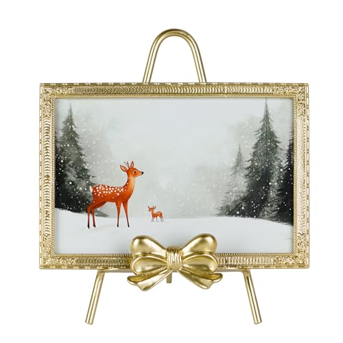 Synovana Gold Alloy Picture Frame – 4x6 Picture Frame with Bow Accent, Golden Picture Frames for Wedding, Anniversary, Tab...