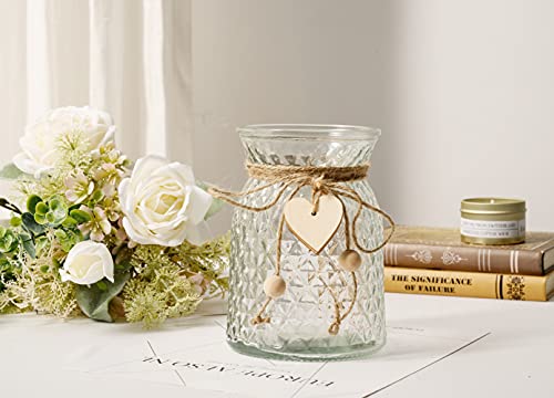 YJ Fake Flowers with Vase, Silk Roses Artificial Flowers in Vase, Faux Flower Plant Arrangement Suitable for Home Office D...
