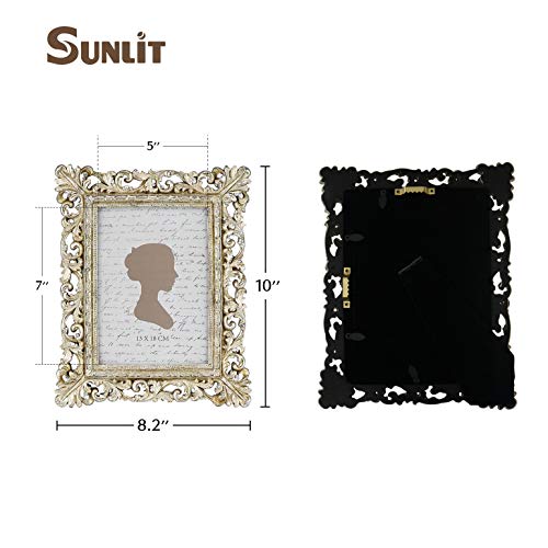 Sunlit Vintage Picture Frame 5x7 Inch, Luxury Antique Photo Frames with Glass Front, Photo Display, Tabletop Wall Hanging,...