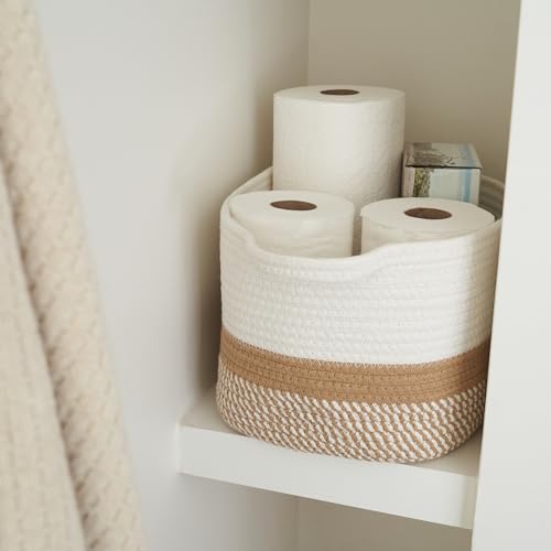 Stylish Cotton Rope Storage Basket For Dog Toys, Magazines or Books - The Perfect Woven Bin with Handles For Everyday Orga...