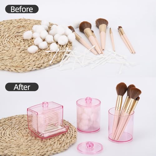 Tbestmax Pink Qtips Dispenser Bathroom Container, 10/12 oz Big Cotton Ball Holder, Apothecary Jar Organizer for Storage Co...