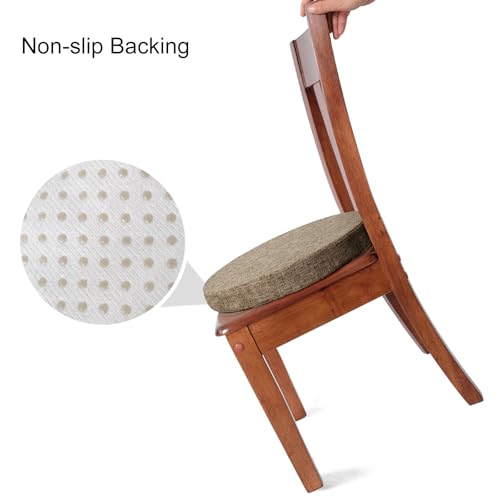 Tromlycs Round Chair Seat Cushion Pad 14 inch for Circle Bistro Chairs Non Slip Foam Cushion Nature Linen