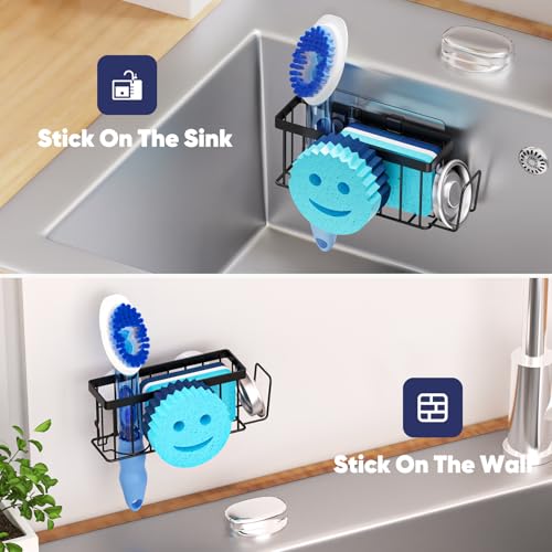 MURLONG Sponge Holder for Kitchen Sink,Sink Caddy Smiley Face,4-in-1 Sponge Holder with Suction Cups & 1 PCS Adhesive Stri...