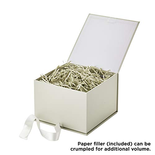Hallmark Medium Gift Box with Lid and Shredded Paper Fill (Grey White 7 inch Box) for Weddings, Bridal Showers, Graduation...