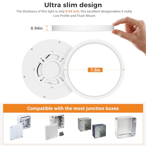 Flush Mount Ceiling Light Fixtures - 3000K-4000K-6500K & 100W Equivalent Flat Led Lights for Room Ceiling,7.5Inch Ultra Th...