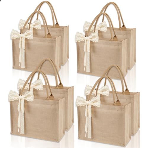 Karinoos 8pcs Burlap Tote Bag Set with Handles, Waterproof Reusable Blank Grocery Bags with Ribbon Large Jute Tote 15.35 *...