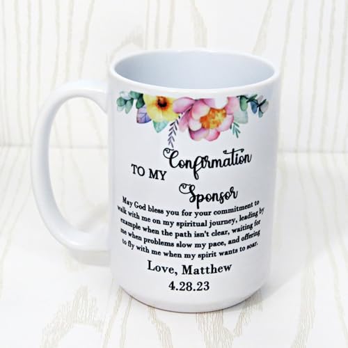 Personalized Confirmation Sponsor Mug – Custom Thank You Gift with Name – Religious Appreciation Present for Mentor or God...