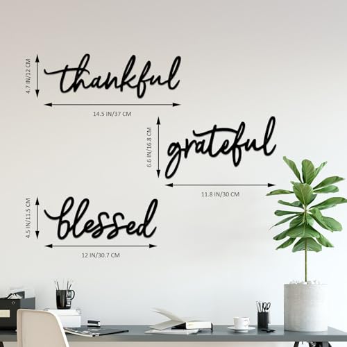 ESTART Thankful Grateful Blessed Letter Sign Metal Wall Decor, 3 Piece Black Letters Wall Art for Bathroom Bedroom Metal W...