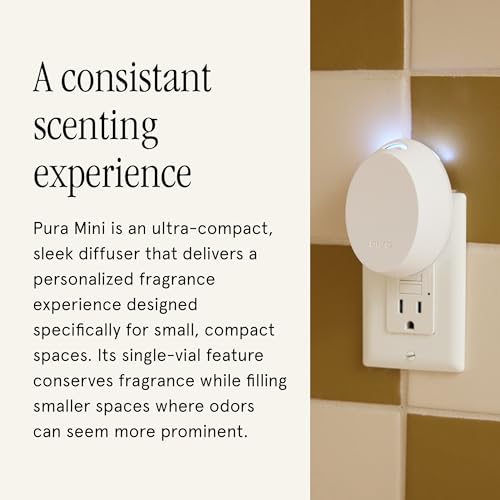 Pura Mini Smart Fragrance Diffuser for Small Spaces Adjustable Smart Home Device with LED Light & Automatic Vial Detection...