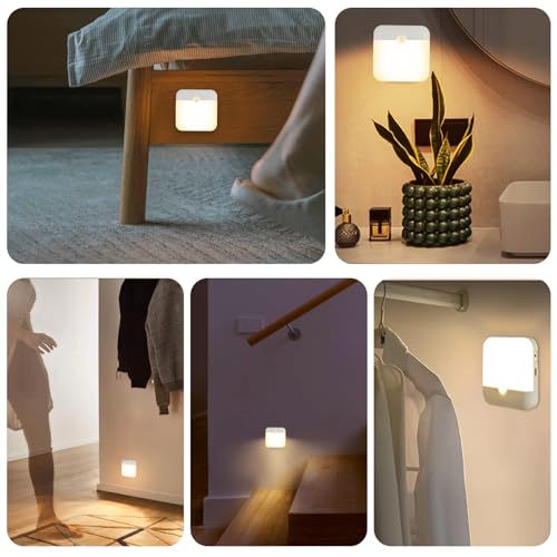 QIHANS 2 Pack Motion Sensor Night Light, Rechargeable Battery Night Lights Warm White, Portable Mini Motion Activated Nigh...