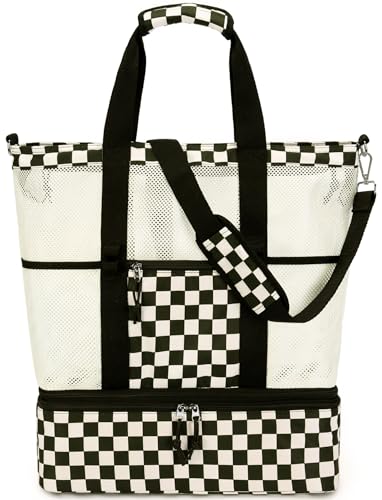 Bluboon Mesh Beach Tote Bag with Cooler Compartment Insulated Detachable Picnic Bag with Zipper and Pocket Pool Bag for Women