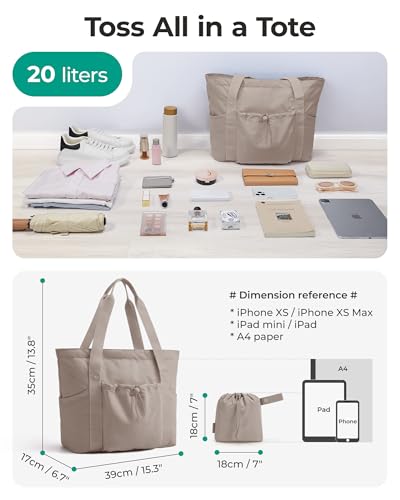 BAGSMART Foldable Tote Bag with Drawstring Bag, Large Tote Bag Shoulder Bag Top Handle Handbag for Travel, Work, Beach, Gym