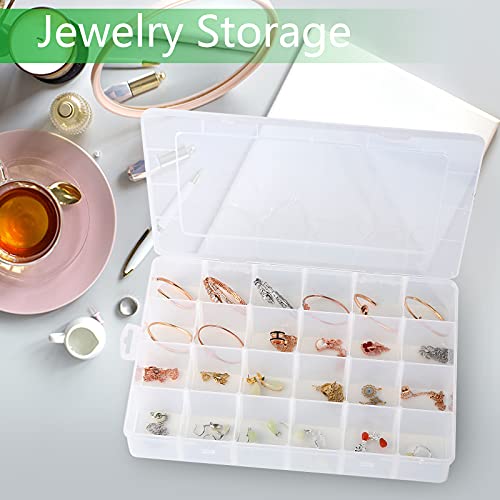 Gbivbe Large 24 Grids Plastic Organizer Box Adjustable Dividers,Clear Storage Box for Jewelry, Art DIY Crafts, Washi Tape...